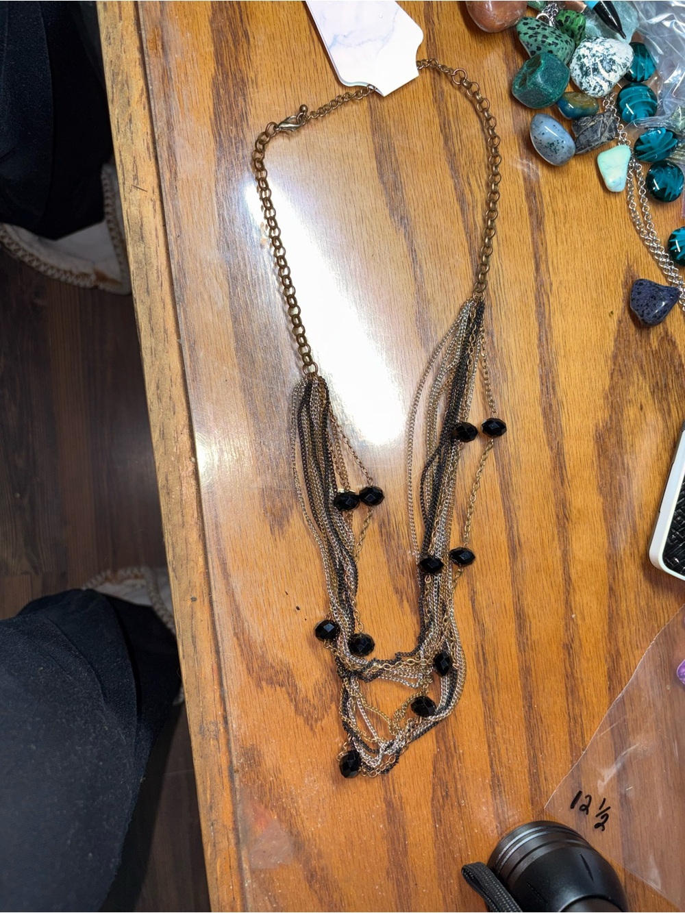 Multi-Strand Black Bead Statement Necklace 14 inches
